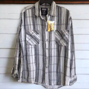New AZUR Men's Large Hommes Shirt Textured Workwear Button Front Striped COTTON